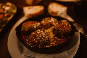 Meatballs at Barlago Restaurant in Oakland, CA.