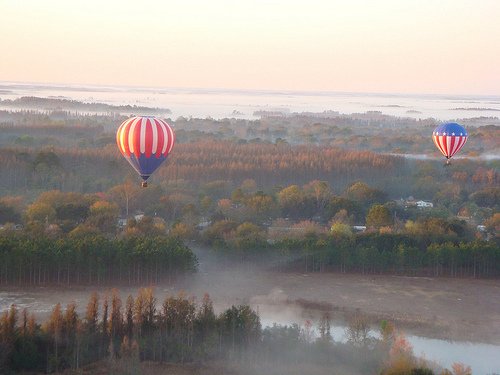 Hot air balloon ride in fall