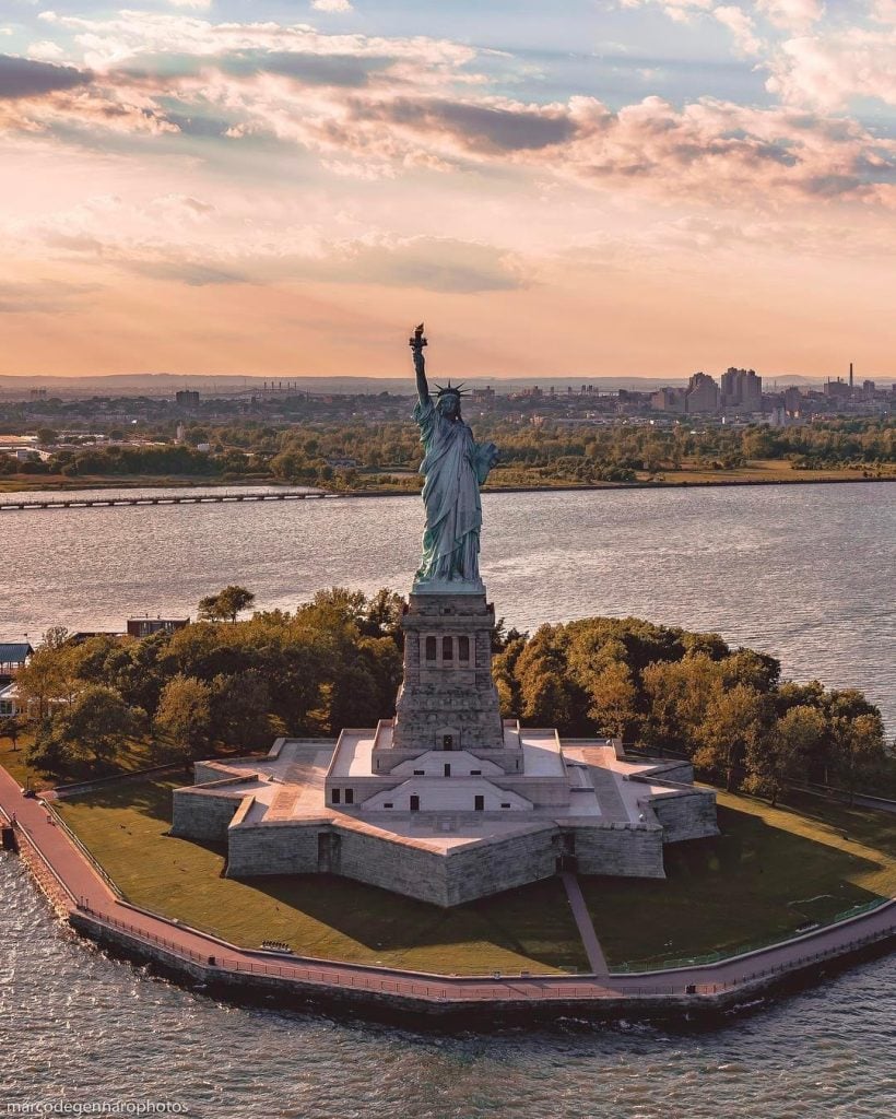 statue of liberty aerial