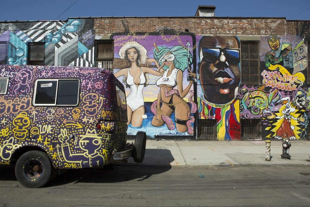 the bushwick collective mobile vintage shop with biggie street art 