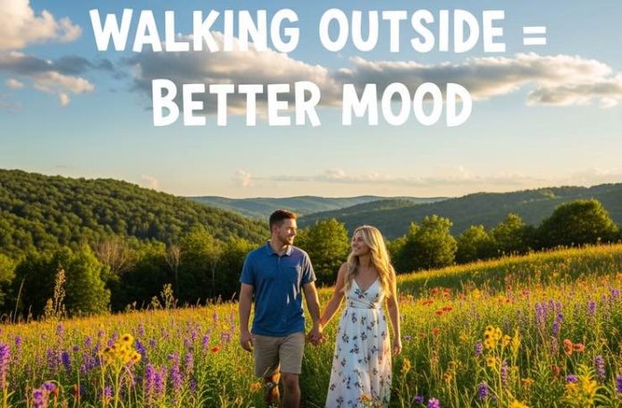 a couple walking outside to improve their mood
