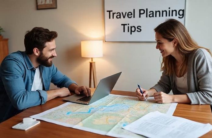 a couple planning their travel for a stress-free vacation