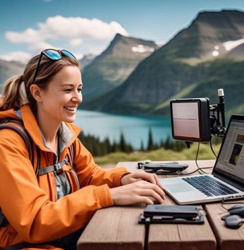 digital nomad working on a mountain
