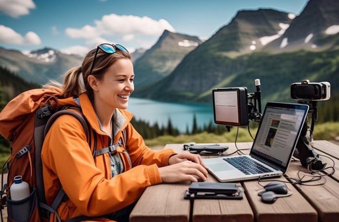 digital nomad working on a mountain digital nomad working on a mountain