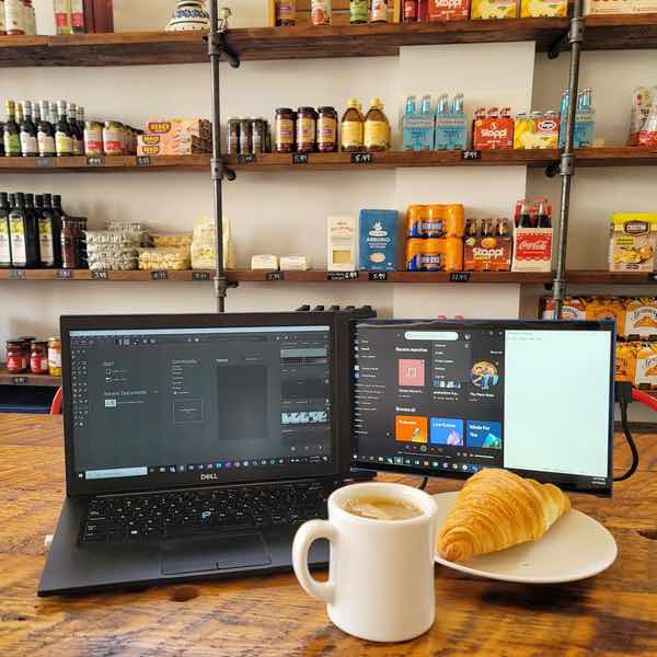 laptop with two screens