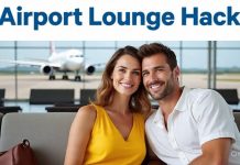 couple at airport lounge using an lounge hack