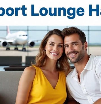 couple at airport lounge using an lounge hack