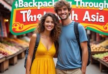 a couple backpacking in asia