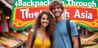 a couple backpacking in asia