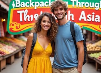 a couple backpacking in asia