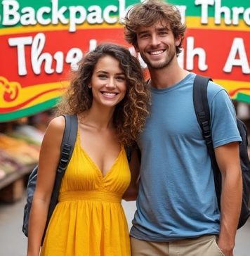 a couple backpacking in asia