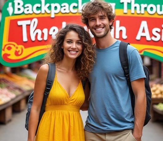 a couple backpacking in asia