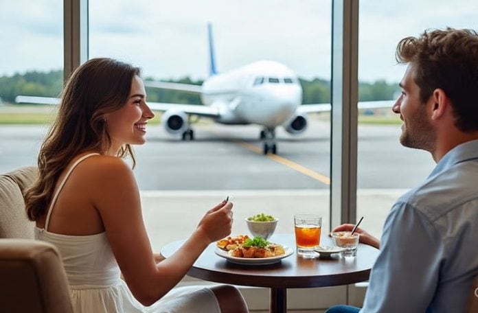 choosing the right lounge couple at a nice airport lounge after choosing the right lounge