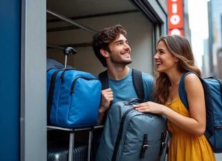 a young couple light travel with self storage
