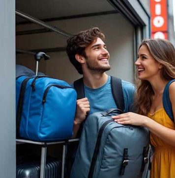 a young couple light travel with self storage