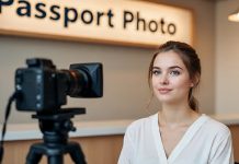 woman getting her passport photo