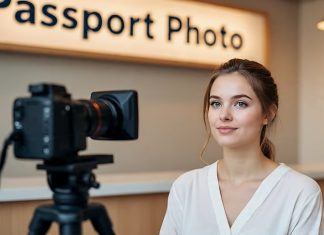 woman getting her passport photo