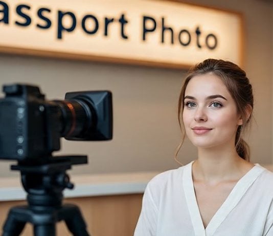 woman getting her passport photo